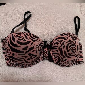 Floral Patterned Pink and Black Padded Bra